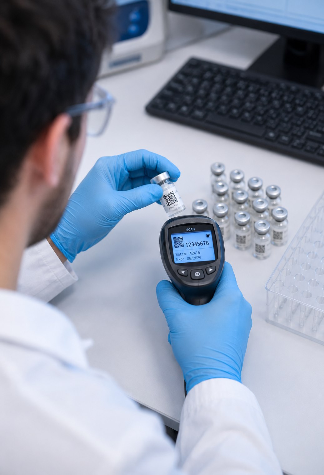 Scientist reviewing an analytical instrument display