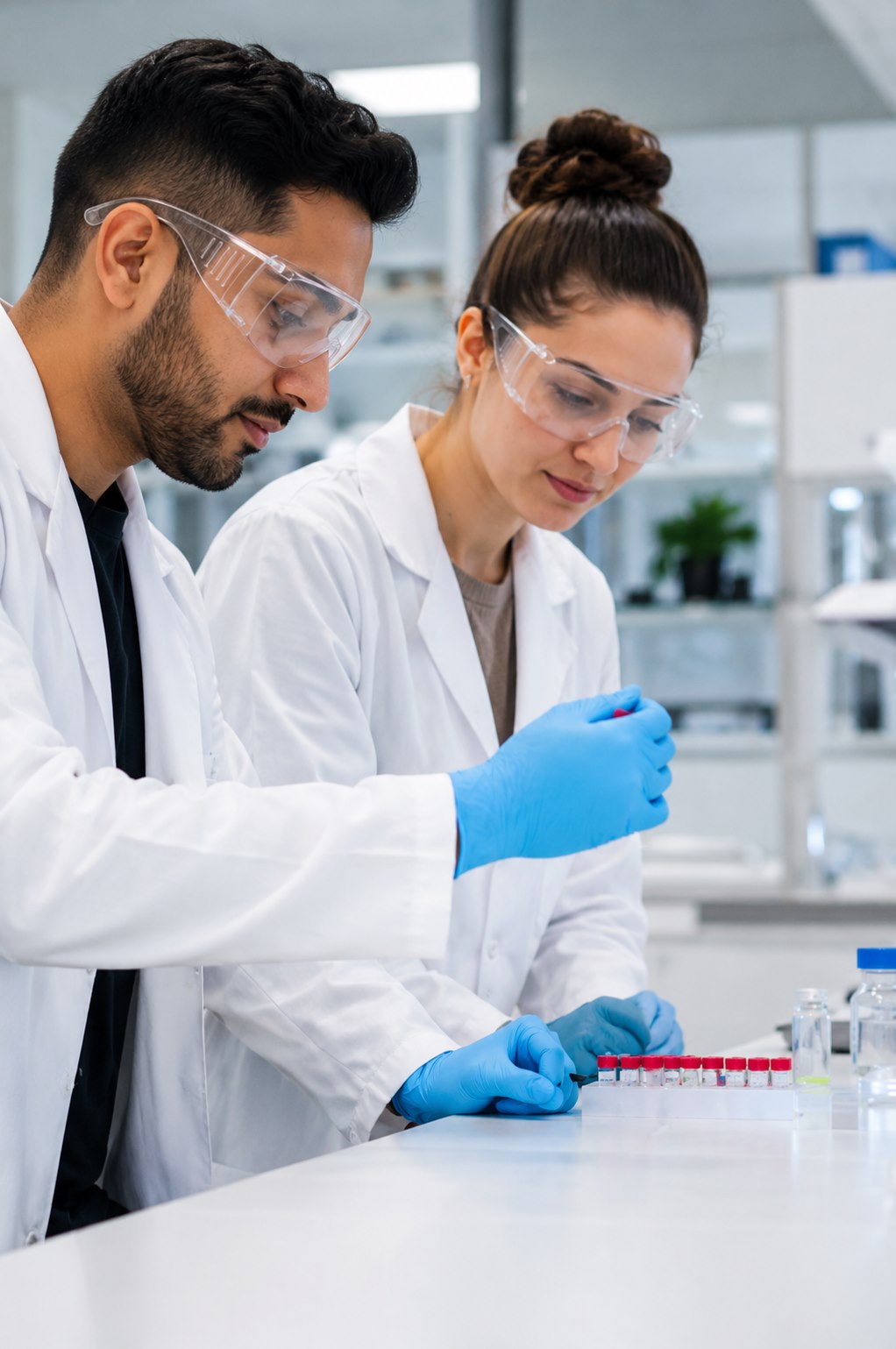 Scientists collaborating in a laboratory environment